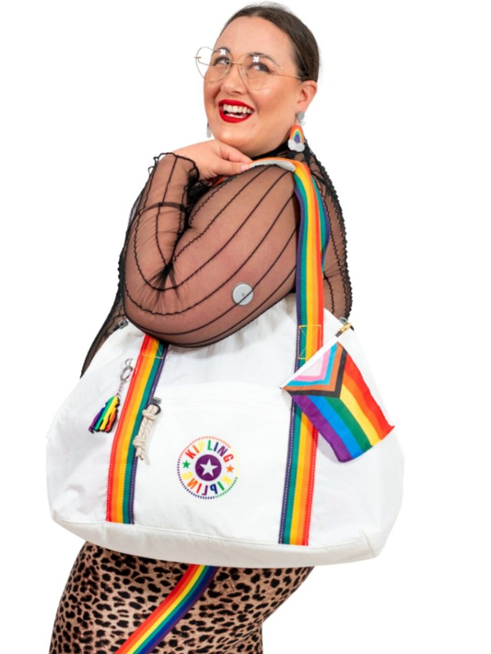 Kipling White and Rainbow Weekender Bag
